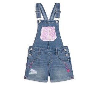 Jordache Sequin & Stars Denim Shortalls Overalls Girls Size XS 4/5